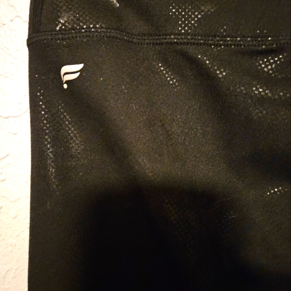 Fabletics black leggings with iridescent pattern Large